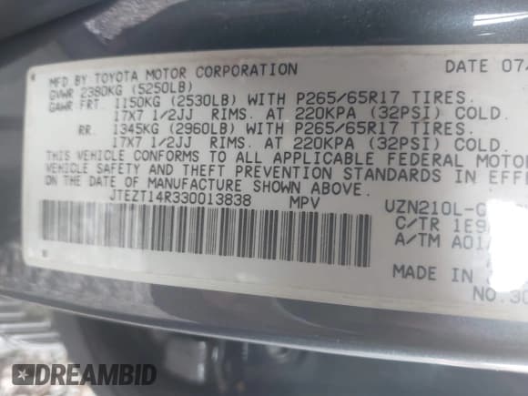 ✅ 2003 Toyota 4Runner SR5 • VIN: JTEZT14R330013838 • Lot: 42254666. Listed on IAAI with 170,573 mi. Free auction sales archive from the USA and detailed vehicle history report at DreamBid. Image 9.