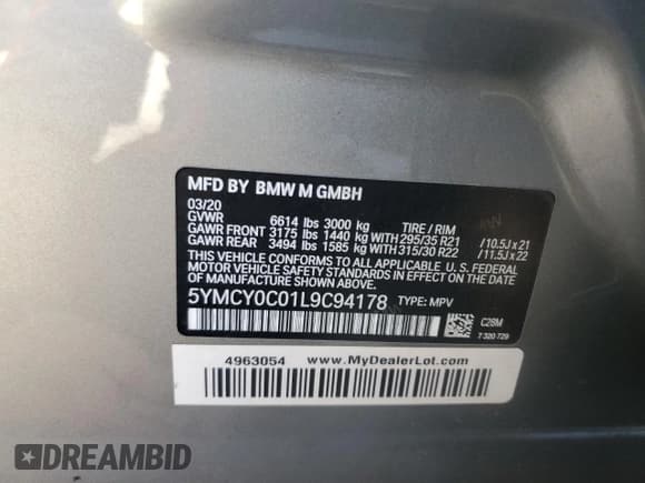 ✅ 2020 BMW X6 M Competition • VIN: 5YMCY0C01L9C94178 • Lot: 66413274. Listed on Copart with 57,576 mi. Free auction sales archive from the USA and detailed vehicle history report at DreamBid. Image 13.