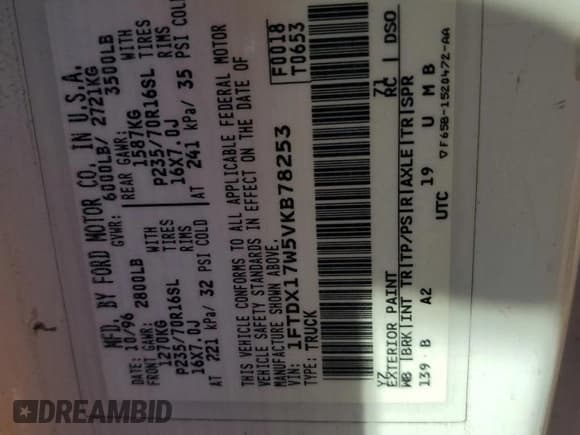 ✅ 1997 Ford F-150 • VIN: 1FTDX17W5VKB78253 • Lot: 87024415. Listed on Copart with 303,843 mi. Free auction sales archive from the USA and detailed vehicle history report at DreamBid. Image 12.