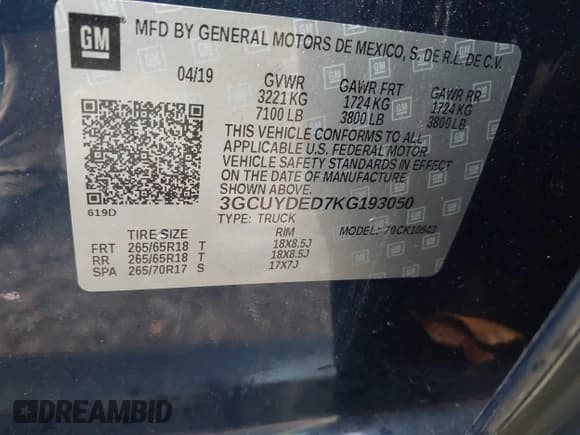 ✅ 2019 Chevrolet Silverado 1500 LT • VIN: 3GCUYDED7KG193050 • Lot: 43537138. Listed on IAAI with Not provided. Free auction sales archive from the USA and detailed vehicle history report at DreamBid. Image 9.