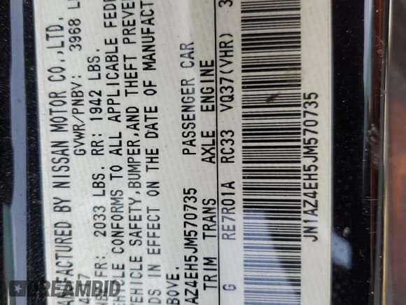 ✅ 2018 Nissan 370Z • VIN: JN1AZ4EH5JM570735 • Lot: 71753965. Listed on Copart with Not provided. Free auction sales archive from the USA and detailed vehicle history report at DreamBid. Image 13.