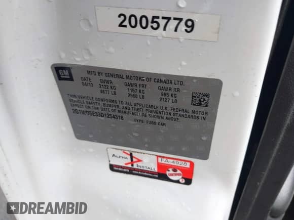 2013 Chevrolet Impala Police с VIN 2G1WD5E33D1254318, выставлен на аукционе IAAI как лот 42511294 с пробегом 138 140 миль миль и . История ставок и продаж доступна на DreamBid. Изображение 9.