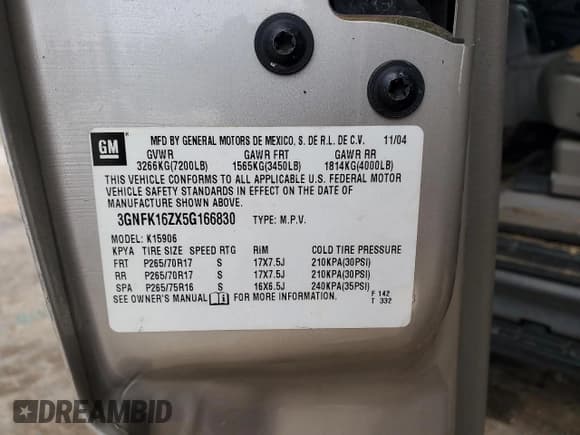 ✅ 2005 Chevrolet Suburban Z71 • VIN: 3GNFK16ZX5G166830 • Лот: 62769755. Опубликован ранее на Copart с пробегом 430 459 миль. Бесплатный доступ к архиву аукционных продаж из США и подробный отчёт об истории автомобиля на DreamBid. Изображение 12.