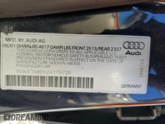 ✅ 2002 Audi A4 3.0L • VIN: WAULT68EX2A115724 • Lot: 79396474. Wystawiony na Copart z przebiegiem 212 347 mil. Bezpłatny archiwum sprzedaży aukcyjnych z USA i szczegółowy raport historii pojazdu na DreamBid. Zdjęcie 14.