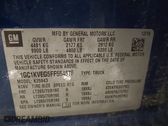 ✅ 2015 Chevrolet Silverado 2500HD LT • VIN: 1GC1KVEG5FF554576 • Lot: 41881108. Listed on IAAI with 59,230 mi. Free auction sales archive from the USA and detailed vehicle history report at DreamBid. Image 9.