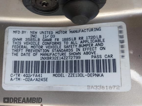 ✅ 2004 Toyota Corolla CE • VIN: 1NXBR32E14Z272799 • Lot: 43664394. Wystawiony na IAAI z przebiegiem 214 374 mil. Bezpłatny archiwum sprzedaży aukcyjnych z USA i szczegółowy raport historii pojazdu na DreamBid. Zdjęcie 9.