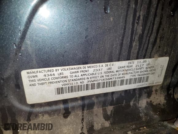 ✅ 2006 Volkswagen Jetta 2.5L • VIN: 3VWRG71K56M710445 • Лот: 66853875. Опубликован ранее на Copart с пробегом 137 968 миль. Бесплатный доступ к архиву аукционных продаж из США и подробный отчёт об истории автомобиля на DreamBid. Изображение 12.