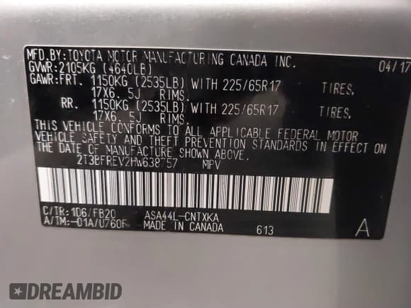 ✅ 2017 Toyota RAV4 LE • VIN: 2T3BFREV2HW638757 • Lot: 41639649. Wystawiony na IAAI z przebiegiem Nie podano. Bezpłatny archiwum sprzedaży aukcyjnych z USA i szczegółowy raport historii pojazdu na DreamBid. Zdjęcie 9.