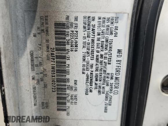 ✅ 2005 Ford Police Interceptor • VIN: 2FAFP71W05X102723 • Lot: 60533915. Wystawiony na Copart z przebiegiem 247 474 mil. Bezpłatny archiwum sprzedaży aukcyjnych z USA i szczegółowy raport historii pojazdu na DreamBid. Zdjęcie 12.
