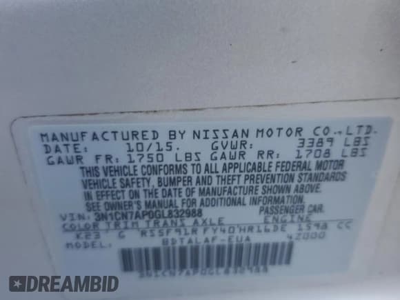 ✅ 2016 Nissan Versa SV • VIN: 3N1CN7AP0GL832988 • Lot: 91273505. Listed on Copart with 185,416 mi. Free auction sales archive from the USA and detailed vehicle history report at DreamBid. Image 12.