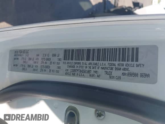 2017 Ram 1500 Night z VIN 1C6RR7MT0HS561087, wystawiony jako IAAI lot #43188191 z przebiegiem 138 239 mil mil oraz . Historia ofert i sprzedaży dostępna na DreamBid. Obrazek 9.