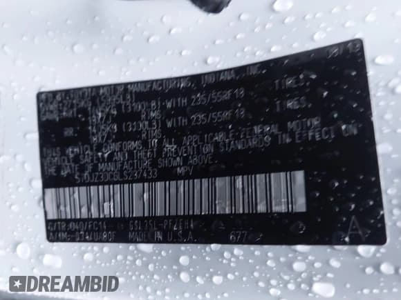 ✅ 2020 Toyota Sienna LE • VIN: 5TDJZ3DC6LS237433 • Lot: 40948475. Listed on IAAI with 108,000 mi. Free auction sales archive from the USA and detailed vehicle history report at DreamBid. Image 9.