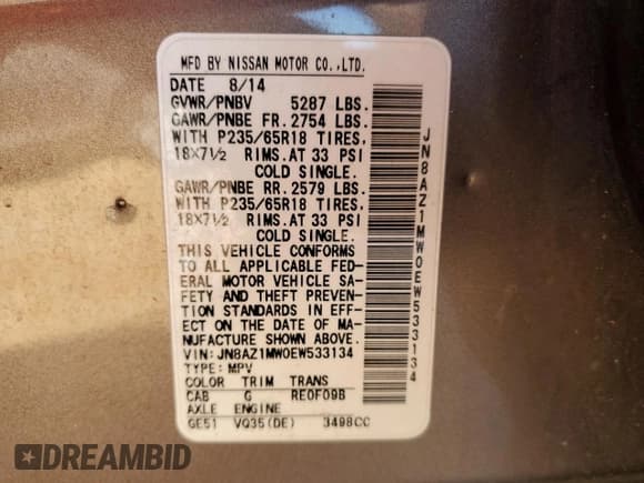 ✅ 2014 Nissan Murano SV • VIN: JN8AZ1MW0EW533134 • Lot: 90929625. Listed on Copart with 163,878 mi. Free auction sales archive from the USA and detailed vehicle history report at DreamBid. Image 13.