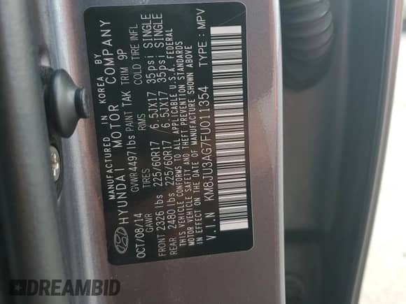 2015 Hyundai Tucson SE with VIN KM8JU3AG7FU011354, listed as a Copart auction lot 91417775 with 144,474 mi miles and Clean title. Bid and sale history available at DreamBid. Image 13.