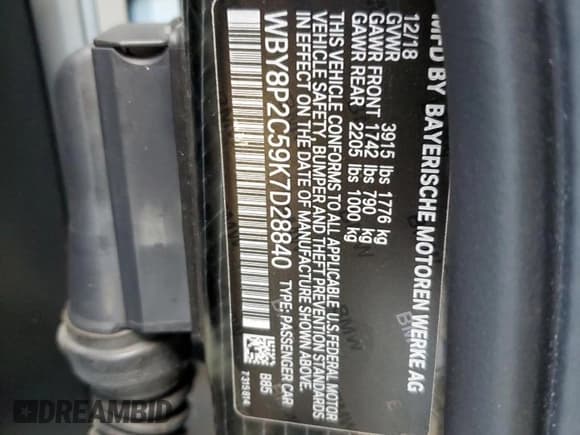 ✅ 2019 BMW i3 • VIN: WBY8P2C59K7D28840 • Lot: 89200085. Wystawiony na Copart z przebiegiem 48 894 mil. Bezpłatny archiwum sprzedaży aukcyjnych z USA i szczegółowy raport historii pojazdu na DreamBid. Zdjęcie 13.