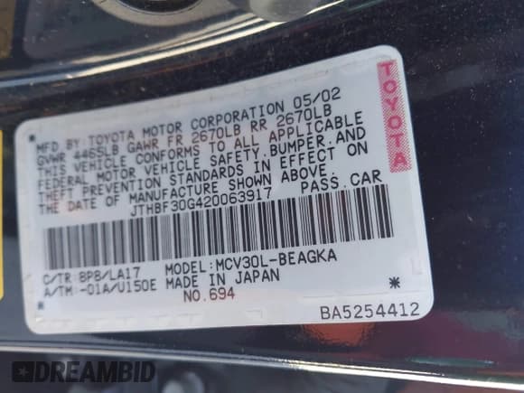 ✅ 2002 Lexus ES 300 • VIN: JTHBF30G420063917 • Lot: 43828102. Wystawiony na IAAI z przebiegiem 108 622 mil. Bezpłatny archiwum sprzedaży aukcyjnych z USA i szczegółowy raport historii pojazdu na DreamBid. Zdjęcie 9.