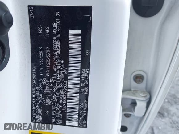 ✅ 2015 Lexus RX 350 • VIN: JTJZK1BA0F2426083 • Lot: 43678823. Listed on IAAI with 116,769 mi. Free auction sales archive from the USA and detailed vehicle history report at DreamBid. Image 9.