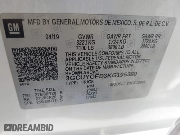 ✅ 2019 Chevrolet Silverado 1500 LTZ • VIN: 3GCUYGED3KG195380 • Lot: 42541447. Wystawiony na IAAI z przebiegiem 190 719 mil. Bezpłatny archiwum sprzedaży aukcyjnych z USA i szczegółowy raport historii pojazdu na DreamBid. Zdjęcie 9.