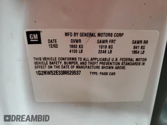 ✅ 2003 Pontiac Grand Am GT • VIN: 1G2NW52E33M629537 • Лот: 81423004. Опубликован ранее на Copart с пробегом 33 839 миль. Бесплатный доступ к архиву аукционных продаж из США и подробный отчёт об истории автомобиля на DreamBid. Изображение 12.