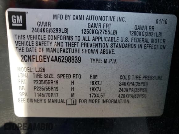 ✅ 2010 Chevrolet Equinox LTZ • VIN: 2CNFLGEY4A6298839 • Лот: 57280984. Опубликован ранее на Copart с пробегом 115 643 миль. Бесплатный доступ к архиву аукционных продаж из США и подробный отчёт об истории автомобиля на DreamBid. Изображение 14.