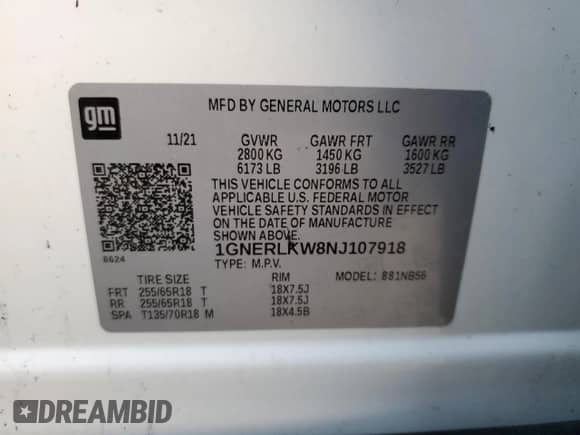 2022 Chevrolet Traverse LS with VIN 1GNERLKW8NJ107918, listed as a Copart auction lot 44746105 with Not provided miles and Non repairable. Bid and sale history available at DreamBid. Image 13.