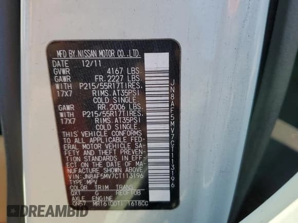 ✅ 2012 Nissan Juke SV • VIN: JN8AF5MV7CT113196 • Lot: 77881924. Listed on Copart with Not provided. Free auction sales archive from the USA and detailed vehicle history report at DreamBid. Image 14.