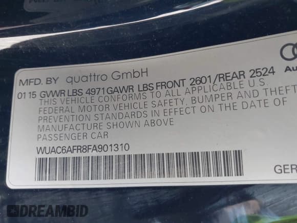 ✅ 2015 Audi RS 5 • VIN: WUAC6AFR8FA901310 • Lot: 41934790. Listed on IAAI with 69,612 mi. Free auction sales archive from the USA and detailed vehicle history report at DreamBid. Image 9.