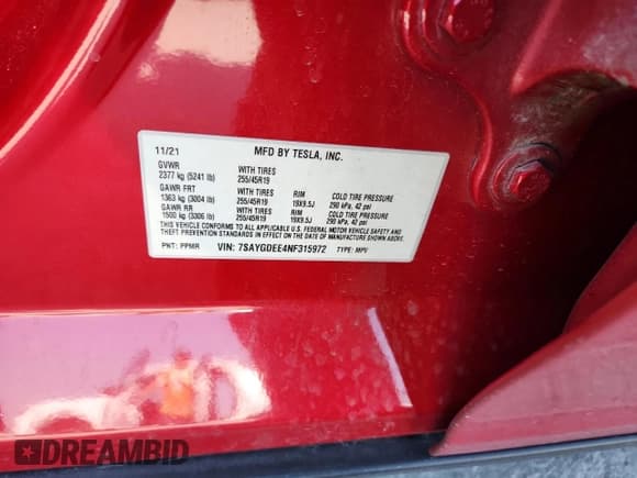 ✅ 2022 Tesla Model Y Long Range • VIN: 7SAYGDEE4NF315972 • Lot: 66297035. Listed on Copart with Not provided. Free auction sales archive from the USA and detailed vehicle history report at DreamBid. Image 12.