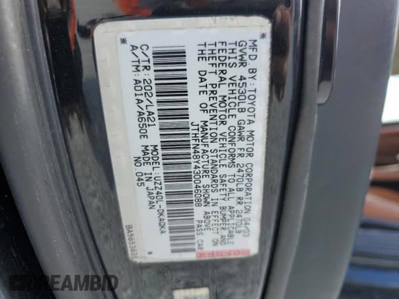 ✅ 2003 Lexus SC 430 • VIN: JTHFN48Y430046088 • Lot: 47205855. Listed on Copart with 146,880 mi. Free auction sales archive from the USA and detailed vehicle history report at DreamBid. Image 13.