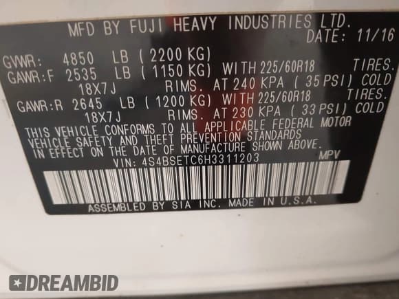 ✅ 2017 Subaru Outback Touring • VIN: 4S4BSETC6H3311203 • Лот: 42847554. Опубликован ранее на IAAI с пробегом 80 608 миль. Бесплатный доступ к архиву аукционных продаж из США и подробный отчёт об истории автомобиля на DreamBid. Изображение 9.