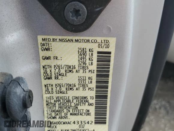 ✅ 2010 Nissan Frontier SE • VIN: 1N6AD0CWXAC433542 • Lot: 54624735. Listed on Copart with 61,232 mi. Free auction sales archive from the USA and detailed vehicle history report at DreamBid. Image 12.