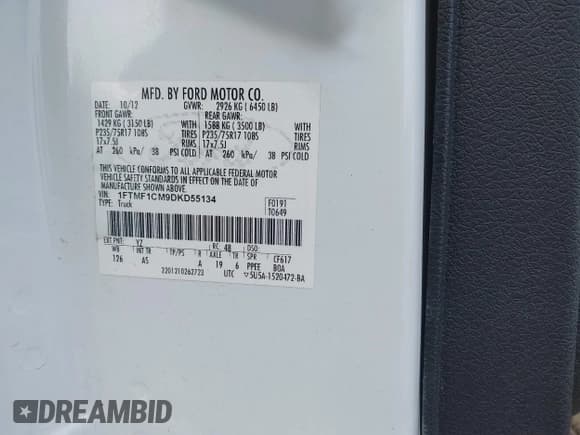 ✅ 2013 Ford F-150 XL • VIN: 1FTMF1CM9DKD55134 • Lot: 42376923. Wystawiony na IAAI z przebiegiem 74 237 mil. Bezpłatny archiwum sprzedaży aukcyjnych z USA i szczegółowy raport historii pojazdu na DreamBid. Zdjęcie 9.