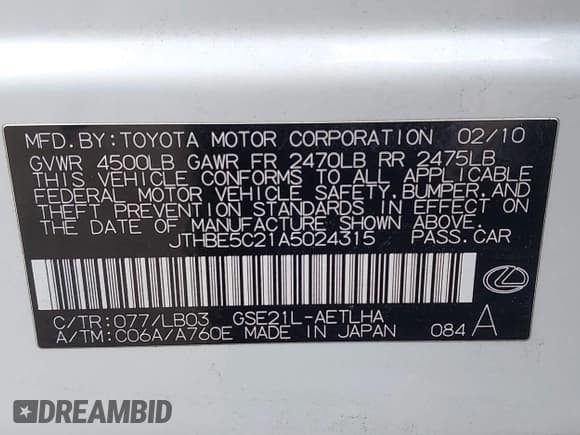 ✅ 2010 Lexus IS 350 • VIN: JTHBE5C21A5024315 • Lot: 42185188. Wystawiony na IAAI z przebiegiem 247 738 mil. Bezpłatny archiwum sprzedaży aukcyjnych z USA i szczegółowy raport historii pojazdu na DreamBid. Zdjęcie 9.