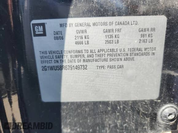 2007 Chevrolet Impala LTZ z VIN 2G1WU58R679149732, wystawiony jako Copart lot #63986115 z przebiegiem 203 659 mil mil oraz Szkoda całkowita • Salvage title. Historia ofert i sprzedaży dostępna na DreamBid. Obrazek 12.