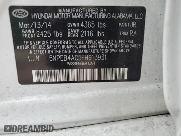 ✅ 2014 Hyundai Sonata GLS • VIN: 5NPEB4AC5EH913931 • Lot: 58770124. Listed on Copart with 153,483 mi. Free auction sales archive from the USA and detailed vehicle history report at DreamBid. Image 12.