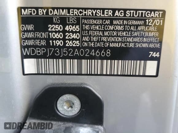 ✅ 2002 Mercedes-Benz CL AMG • VIN: WDBPJ73J52A024668 • Лот: 44394705. Опубликован ранее на Copart с пробегом Не указан. Бесплатный доступ к архиву аукционных продаж из США и подробный отчёт об истории автомобиля на DreamBid. Изображение 12.