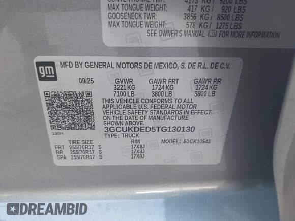 2026 Chevrolet Silverado 1500 LT z VIN 3GCUKDED5TG130130, wystawiony jako IAAI lot #43613368 z przebiegiem 3 302 mil mil oraz . Historia ofert i sprzedaży dostępna na DreamBid. Obrazek 9.