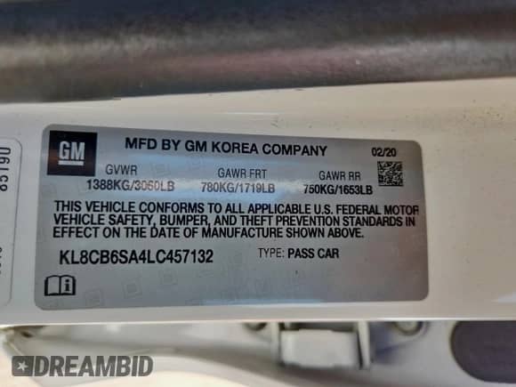 2020 Chevrolet Spark LS with VIN KL8CB6SA4LC457132, listed as a Copart auction lot 81668365 with 35,868 mi miles and Clean title. Bid and sale history available at DreamBid. Image 12.