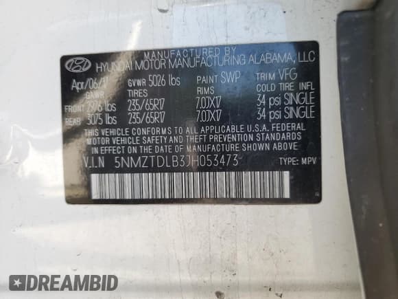 ✅ 2018 Hyundai Santa Fe 2.4L • VIN: 5NMZTDLB3JH053473 • Лот: 52537603. Опубликован ранее на Copart с пробегом 86 533 миль. Бесплатный доступ к архиву аукционных продаж из США и подробный отчёт об истории автомобиля на DreamBid. Изображение 13.