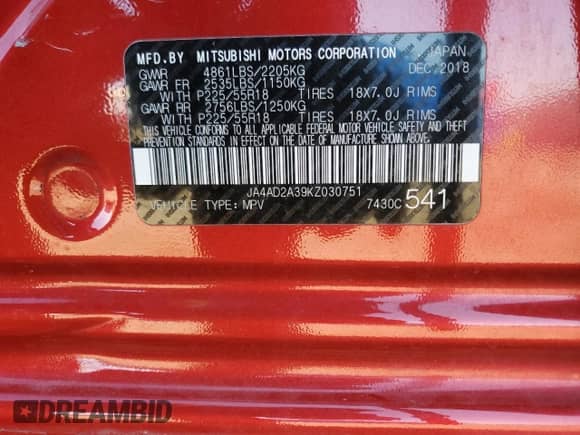 2019 Mitsubishi Outlander ES z VIN JA4AD2A39KZ030751, wystawiony jako Copart lot #86495085 z przebiegiem 94 881 mil mil oraz Szkoda całkowita • Salvage title. Historia ofert i sprzedaży dostępna na DreamBid. Obrazek 13.