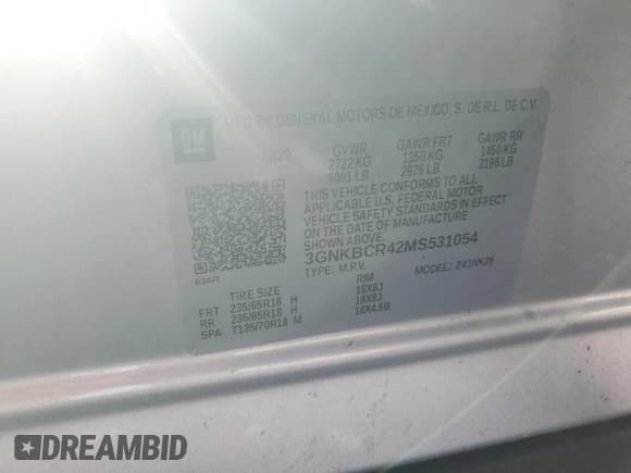 ✅ 2021 Chevrolet Blazer LT • VIN: 3GNKBCR42MS531054 • Lot: 84247535. Listed on Copart with 42,174 mi. Free auction sales archive from the USA and detailed vehicle history report at DreamBid. Image 13.