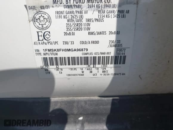 ✅ 2021 Ford Explorer Limited • VIN: 1FMSK8FH0MGA96879 • Lot: 43351519. Listed on IAAI with 82,415 mi. Free auction sales archive from the USA and detailed vehicle history report at DreamBid. Image 9.