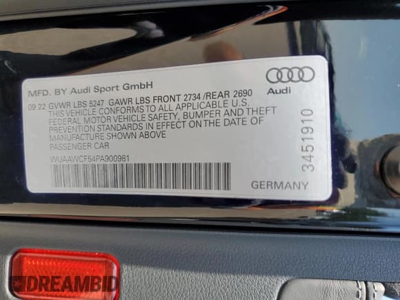 ✅ 2023 Audi RS 5 Sportback • VIN: WUAAWCF54PA900981 • Лот: 62860383. Опубликован ранее на Copart с пробегом 4 779 миль. Бесплатный доступ к архиву аукционных продаж из США и подробный отчёт об истории автомобиля на DreamBid. Изображение 14.