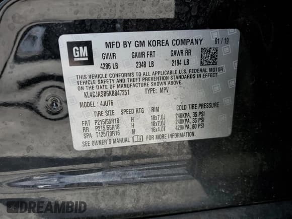 ✅ 2019 Buick Encore Preferred • VIN: KL4CJASB6KB847251 • Lot: 85114435. Wystawiony na Copart z przebiegiem 51 954 mil. Bezpłatny archiwum sprzedaży aukcyjnych z USA i szczegółowy raport historii pojazdu na DreamBid. Zdjęcie 13.