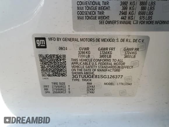 ✅ 2025 GMC Sierra 1500 Denali • VIN: 3GTUUGE81SG126377 • Лот: 93697775. Опубликован ранее на Copart с пробегом Не указан. Бесплатный доступ к архиву аукционных продаж из США и подробный отчёт об истории автомобиля на DreamBid. Изображение 12.