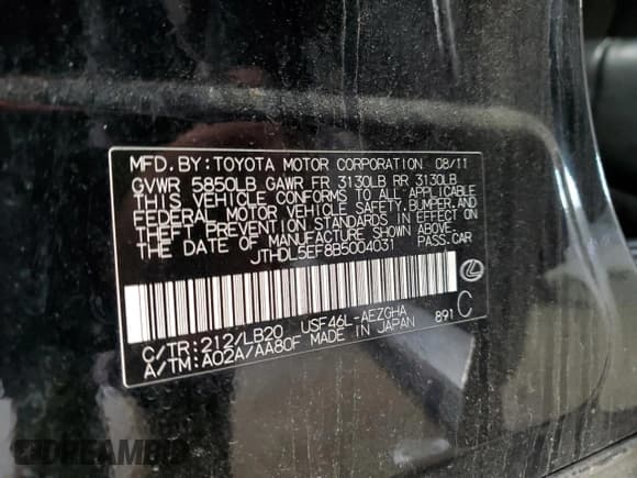 ✅ 2011 Lexus LS 460 L • VIN: JTHDL5EF8B5004031 • Lot: 84948934. Listed on Copart with Not provided. Free auction sales archive from the USA and detailed vehicle history report at DreamBid. Image 13.