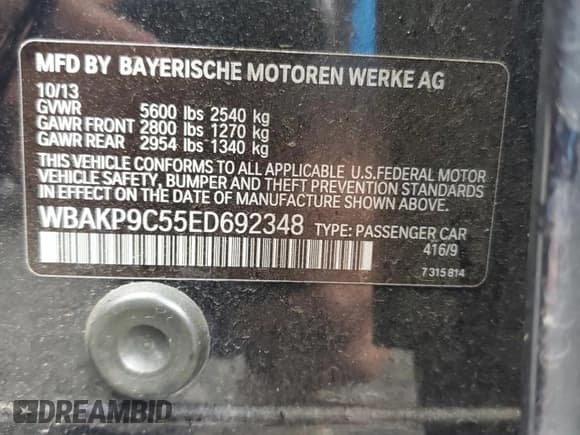 ✅ 2014 BMW 5 Series 550i xDrive • VIN: WBAKP9C55ED692348 • Lot: 71920275. Listed on Copart with 130,700 mi. Free auction sales archive from the USA and detailed vehicle history report at DreamBid. Image 12.