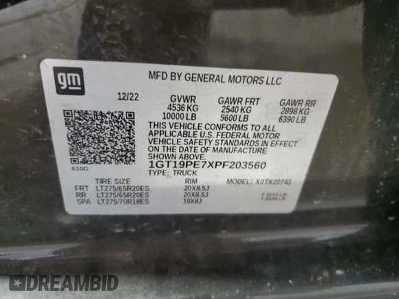 ✅ 2023 GMC Sierra 2500 • VIN: 1GT19PE7XPF203560 • Lot: 52111315. Listed on Copart with 82,619 mi. Free auction sales archive from the USA and detailed vehicle history report at DreamBid. Image 13.