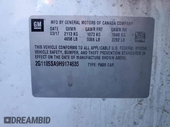 ✅ 2017 Chevrolet Impala LT • VIN: 2G1105SA9H9174635 • Лот: 70571874. Опубликован ранее на Copart с пробегом Не указан. Бесплатный доступ к архиву аукционных продаж из США и подробный отчёт об истории автомобиля на DreamBid. Изображение 14.