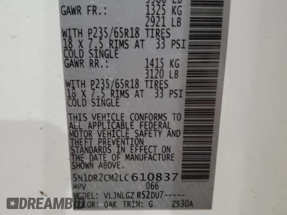 ✅ 2020 Nissan Pathfinder SL • VIN: 5N1DR2CM2LC610837 • Lot: 89722045. Wystawiony na Copart z przebiegiem 137 961 mil. Bezpłatny archiwum sprzedaży aukcyjnych z USA i szczegółowy raport historii pojazdu na DreamBid. Zdjęcie 14.